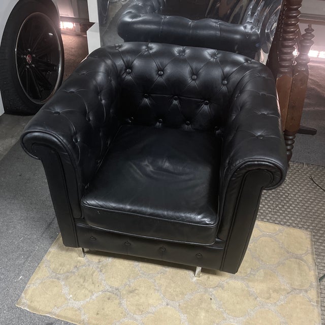 Restoration Hardware Black Leather Chesterfield Chair Chairish