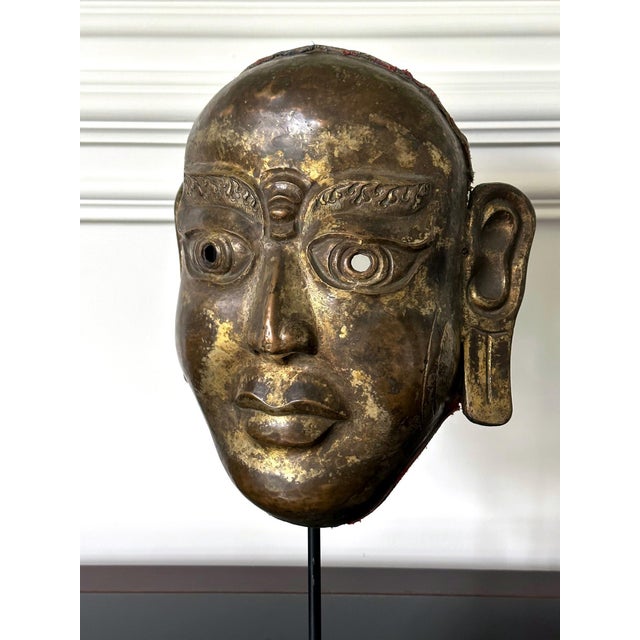 Tibetan Gilt Copper Alloy Mask on Display Stand For Sale In Atlanta - Image 6 of 18