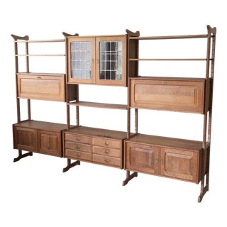 Brutalist Oak Wall Unit by Henning Kjærnulf, 1970s, Set of 6 For Sale