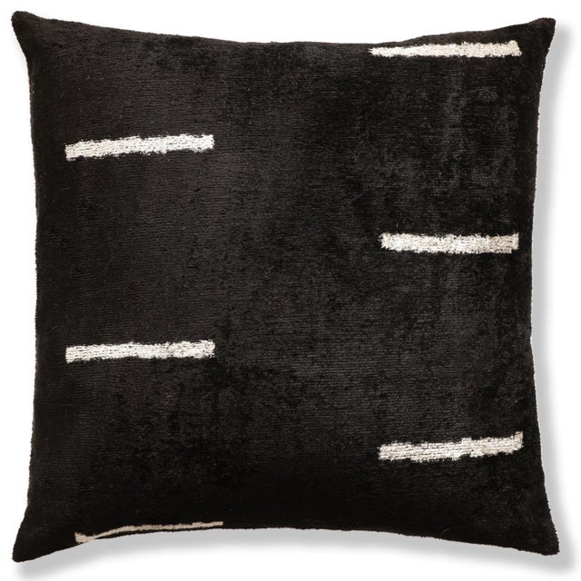 "This 20x20 inch (50x50 cm) handmade silk velvet throw pillow features a refined minimalist composition in deep matte...