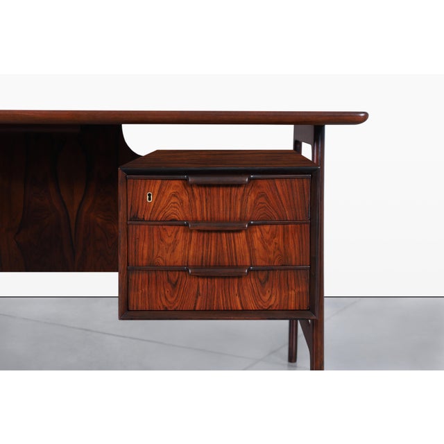 Omann Jun Møbelfabrik Danish Modern Floating Top Rosewood Desk Modern 75 by Gunni Omann For Sale - Image 4 of 15