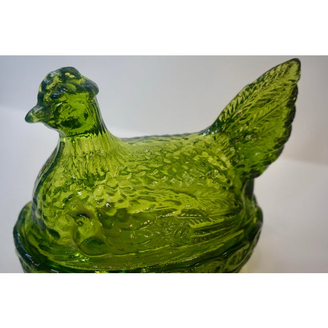 Mid-Century Modern Vintage Mid-Century Modern Olive Green Glass Hen on Nest - 2 Pieces For Sale - Image 3 of 7