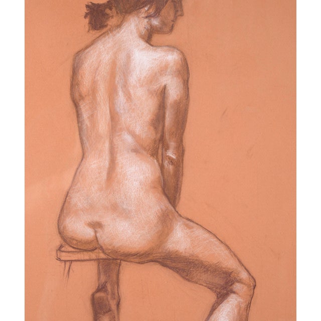 American "Seated Figure" Nude in Pastel and Color Pencil on Paper by George Wishon For Sale - Image 3 of 8