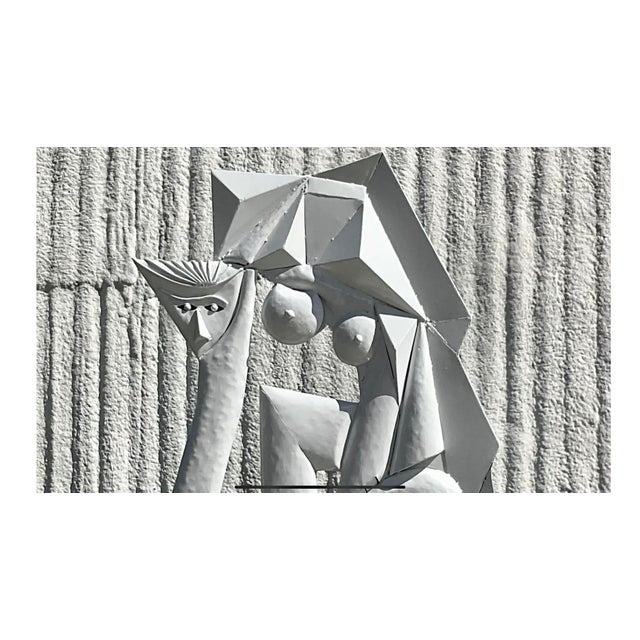 White Vintage Cubist Lacquered Metal Sculpture of Woman For Sale - Image 8 of 12