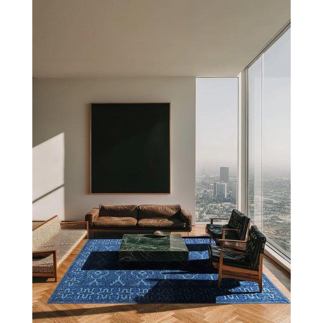 2020s 4x6 Blue Hand-Knotted Wool Azure Floral Medallion Classic Traditional Carpet Rug For Sale - Image 5 of 9