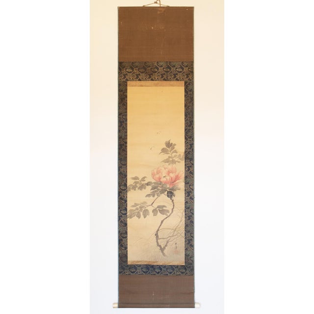 "Peony Flower and Butterflies" by Kawabata Gyokusho, Meiji Era Japanese Silk Scroll Painting For Sale - Image 16 of 16
