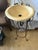 Mid-Century Modern Artisan Chiseled Travertine Stone Vessel Sink on Hand-Forged Wrought Iron Pedestal For Sale - Image 3 of 9