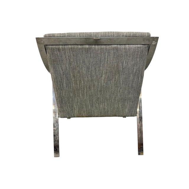 Early 21st Century Vintage Milo Baughman Style Flat Bar Chrome Arm Chair For Sale - Image 5 of 5
