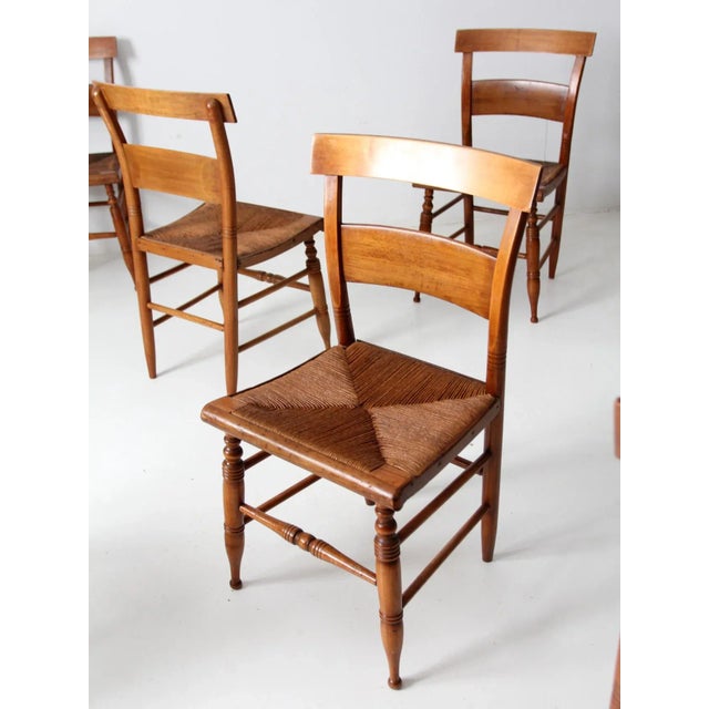 Wood Antique Rush Seat Dining Chairs Set of 6 For Sale - Image 7 of 13