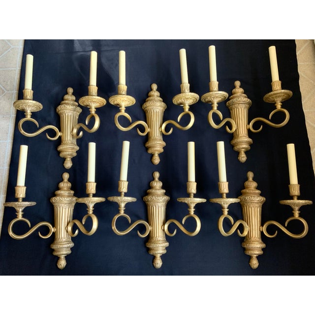 Edward F Caldwell Gilt Bronze Two Arm Wall Sconce. (6) c. 1910-1925 18" high 14" wide 6" projection. Heavy (8.3 lb. each)...