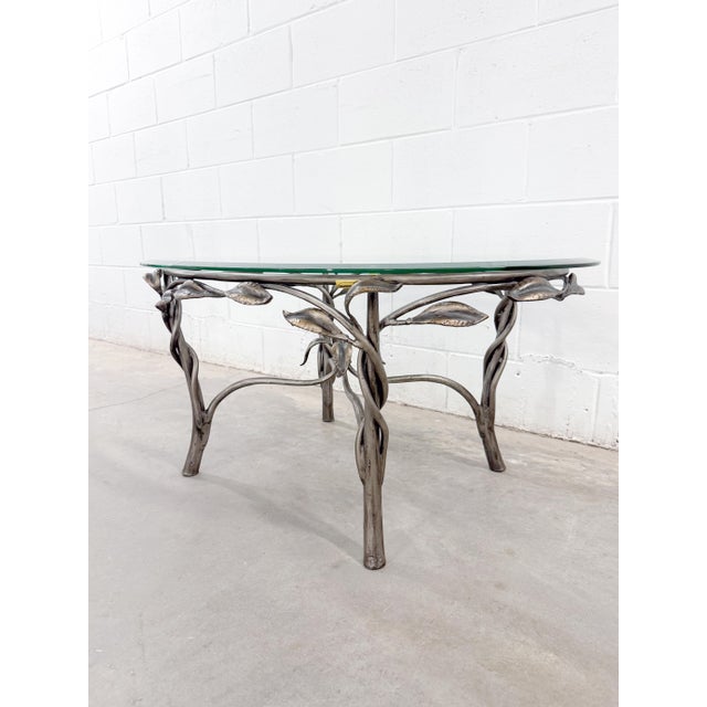 Silver Vintage Robb & Stucky Hollywood Regency Vine Palm Floral Wrought Iron Coffee Table For Sale - Image 8 of 11