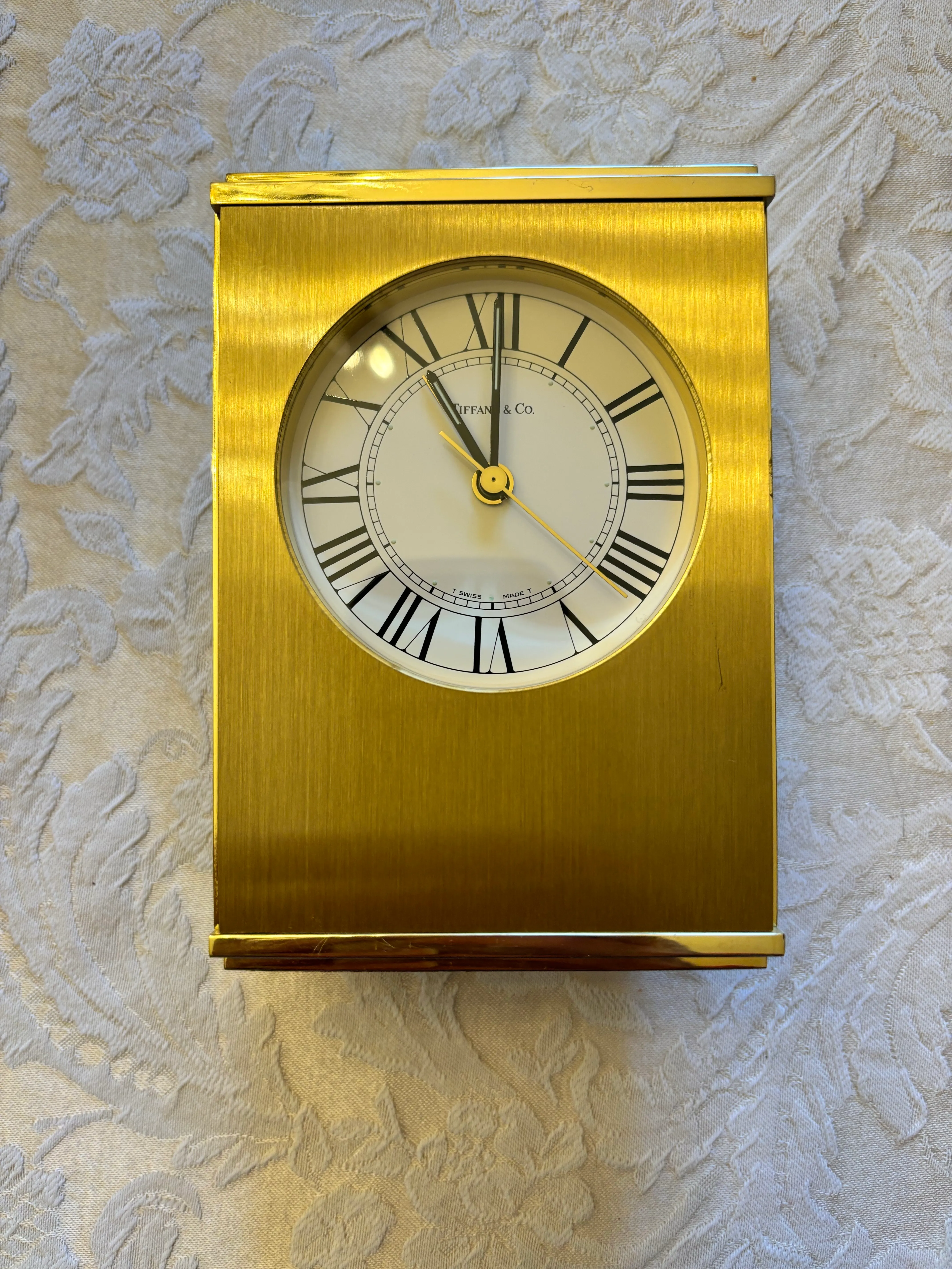 Vintage Tiffany & Co. Swiss Brass Quartz Desk Alarm Clock, Roman