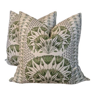 Thibaut Cairo Pillows in Green - Double Sided Pair For Sale