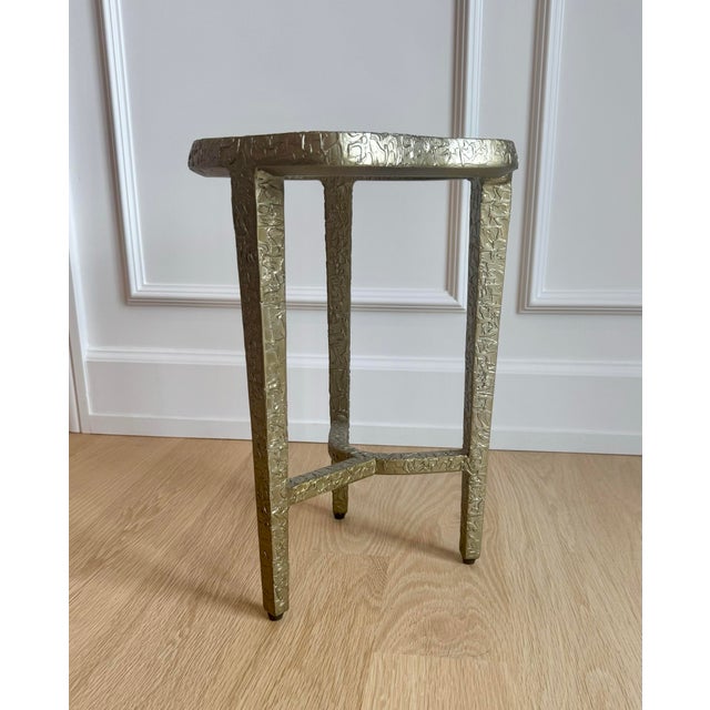 1990s Vintage Caracole Modern "Contour" Sculptural Textured Metal & Tinted Glass Side / Drinks Table - Neiman Marcus For Sale - Image 5 of 12