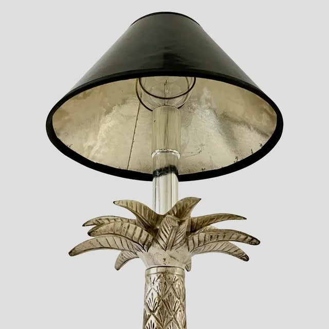 Vintage Hollywood Regency Silver Tone Palm Tree Table Lamp
