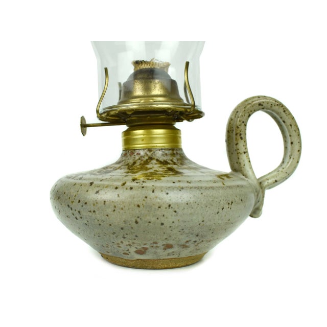 Late 20th Century Handmade Oil Lamp Pottery With Glass Shade by Conti For Sale - Image 4 of 11