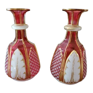 Pair of Antique Moser Bohemian Glass Perfume Bottles