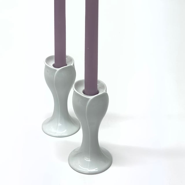 Mid-Century Modern Vintage White Porcelain Tulip-Shaped Candle Holders by KPM West Germany - A Pair For Sale - Image 3 of 13