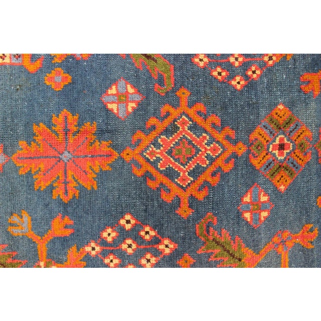 Tribal Early 20th Century Antique Turkish Oushak Rug in Vibrant Blue Red Green With All-Over Design For Sale - Image 3 of 12