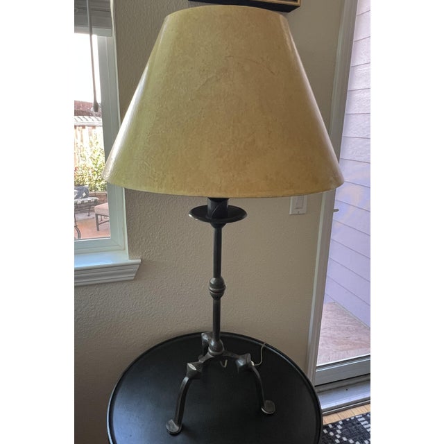 Laura Lee Hand Forged Wrought Iron Table Lamp with Vellum Shade *missing faux candle at neck *missing original finial...