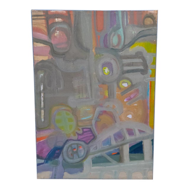 Mid-Century Geometric Abstract Oil on Canvas Painting For Sale