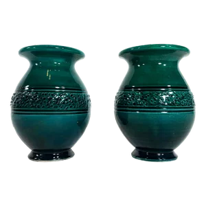 Pair of Green Marius Giuge Vallauris Vases