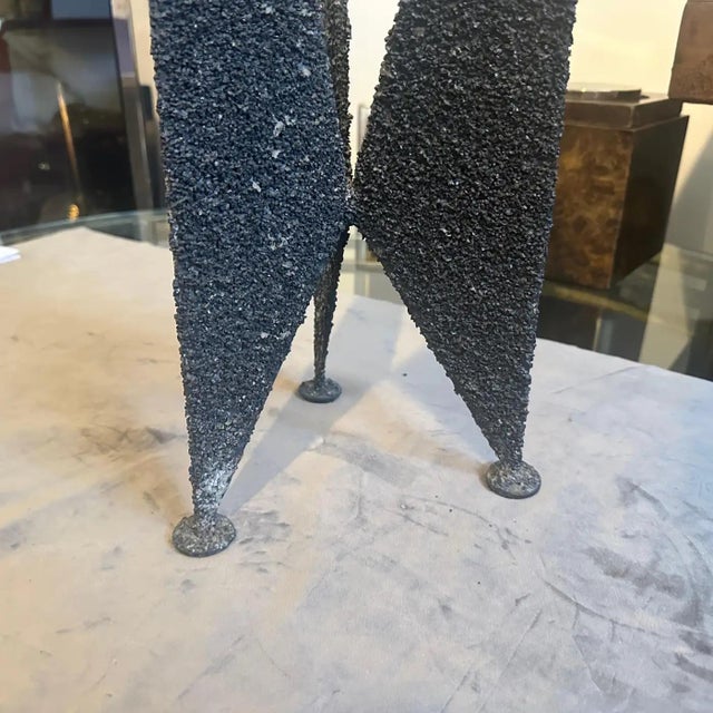 1980s Brutalist Iron and Brass Italian Three Arms Candelabra For Sale - Image 10 of 11