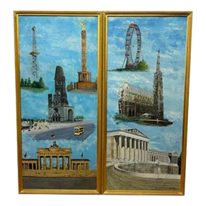 Pair of Berlin & Vienna Landmarks Oil Paintings, 1988 by Greenberg