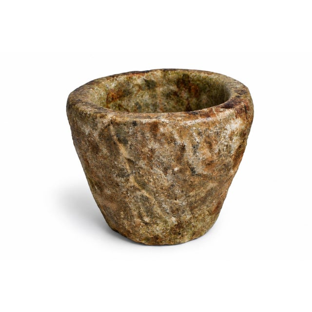 18th Century Granite Stone Bowl Olive Green Mortar Planter 5 Lb For Sale - Image 10 of 11