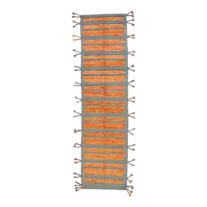 Contemporary Moroccan Style Geometric Blue Orange Hand-Knotted Wool Pile Runner - 2’9” X 10’3”