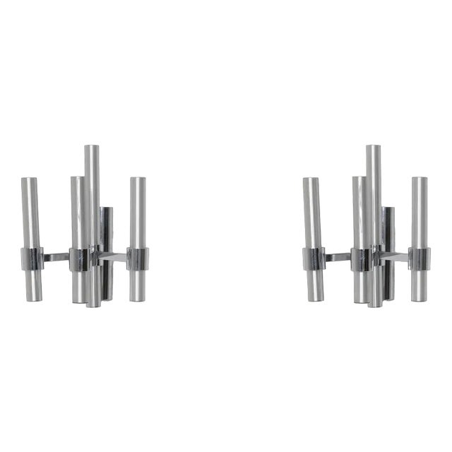 Chromed Metal Wall Lamps, 1970s, Set of 2 For Sale