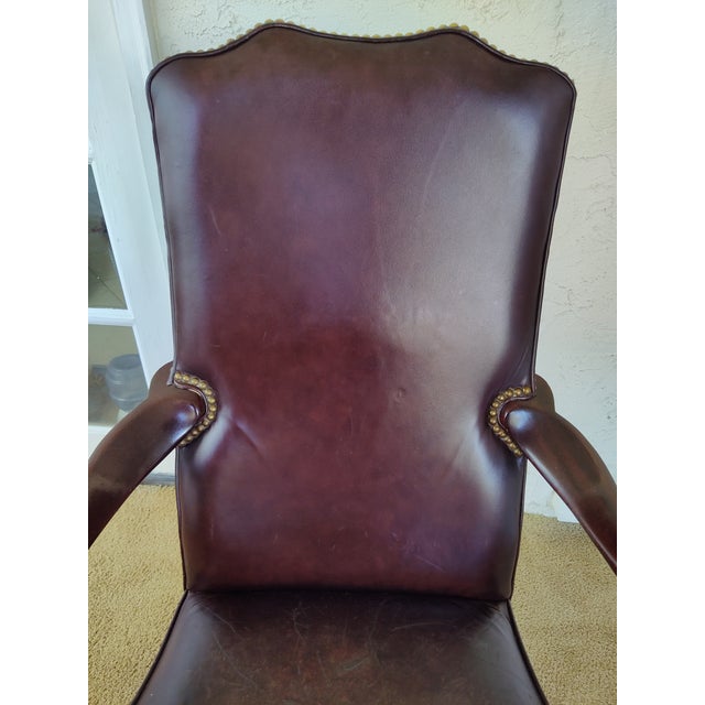 Burgundy Naugahyde Queen Anne Open Armchair - Late 20th Century For Sale - Image 10 of 11