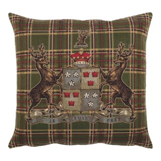 Highland Heritage Green Tapestry Cushion With Feather Filler - 46x46cm (18"x18") For Sale