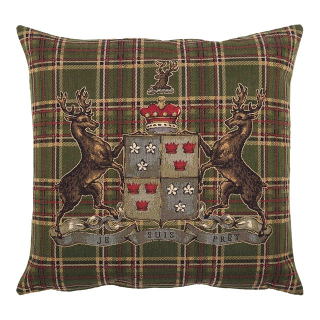 Highland Heritage Green Tapestry Cushion With Feather Filler - 46x46cm (18"x18") For Sale
