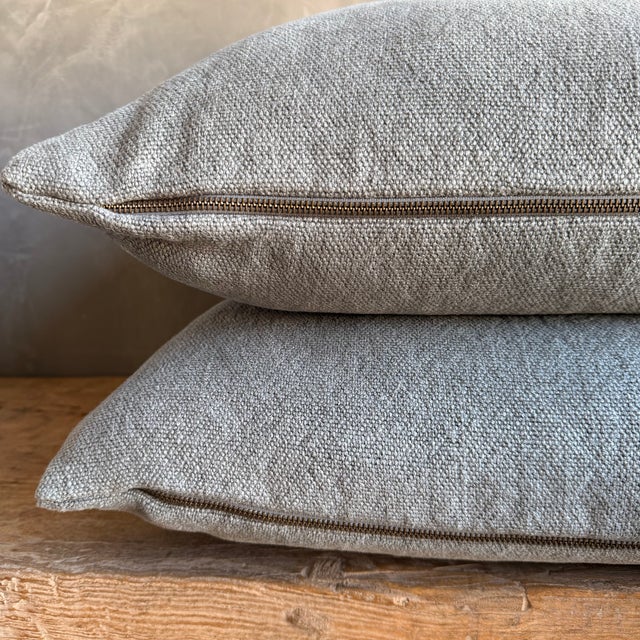 Stone Gray Hemp Pillow With Down Insert in Stone For Sale - Image 8 of 8