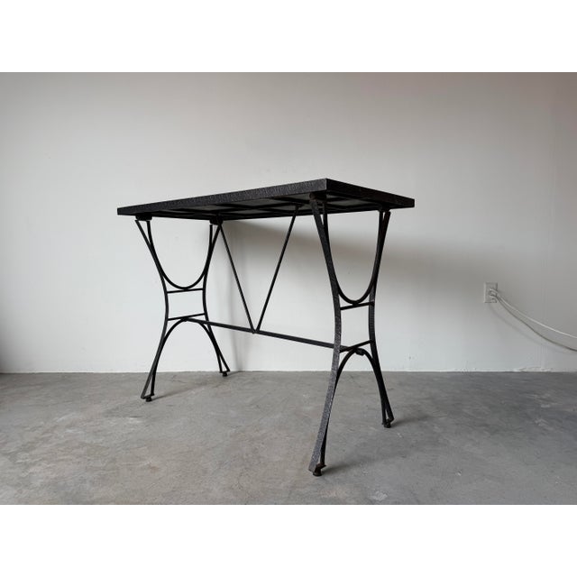Spanish Revival Vintage Spanish Mediterranean Style Wrought Iron & Ceramic Tile Outdoor Patio Table For Sale - Image 3 of 12