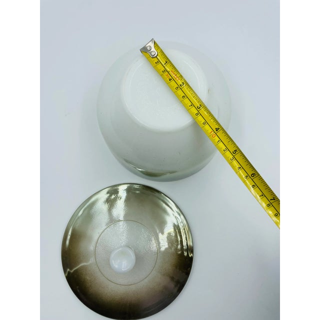 White Mid-Century Iridescent Green & Copper Federal Glass Decorative Jar/Urn For Sale - Image 8 of 11