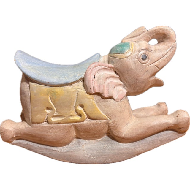 Vintage Hand-Carved Thai Wooden Rocking Elephant Sculpture - Rare Artisan Nursery Décor For Sale In Minneapolis - Image 6 of 12