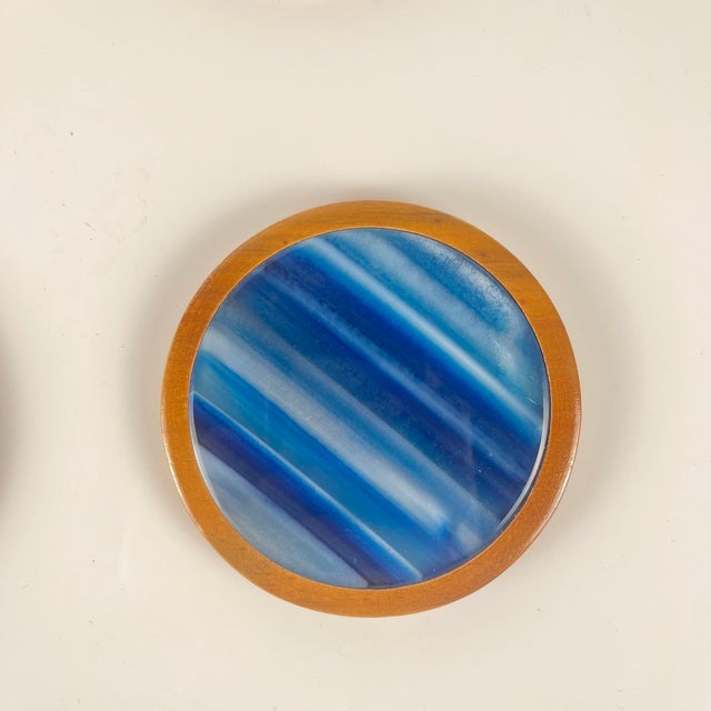 Mid-Century Modern Mid-Century Modern Coasters in Blue Agate and Wood, 1960s, Set of 6 For Sale - Image 3 of 8