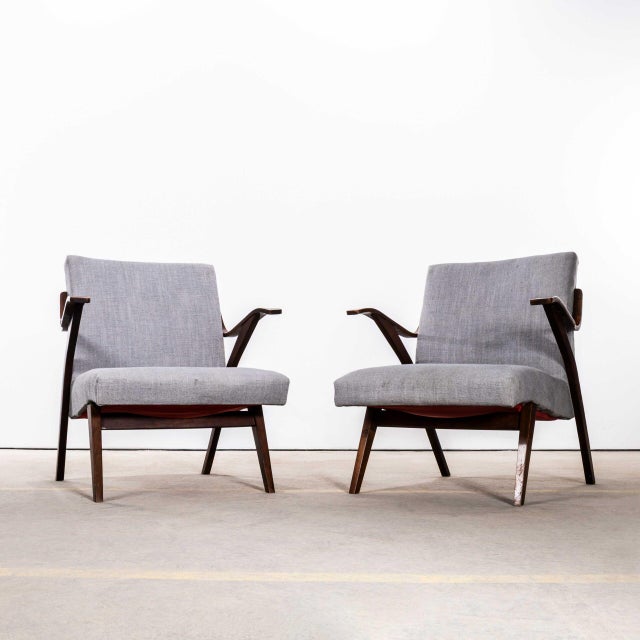 Grey Slubbed Cotton Armchairs by Frantisek Jirak for Tatra, 1950s For Sale - Image 3 of 9