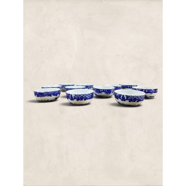A charming collected set of eleven antique blue and white porcelain open salt cellars, each measuring approximately 2...