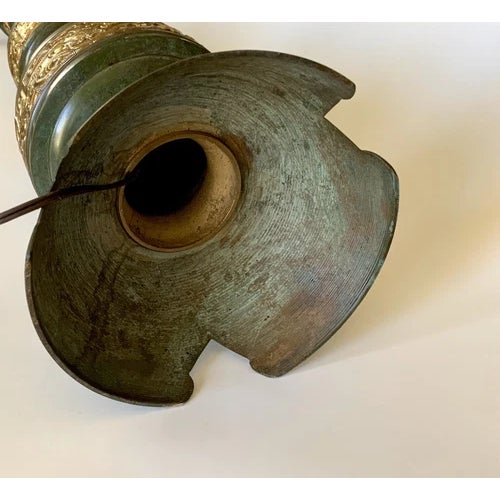 1940s James Mont Style Heavy Verdigre & Brass Lamps, 1940s~ Pair For Sale - Image 5 of 6