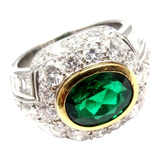 Patek Philippe Platinum Diamond Emerald Ring Certificate, size 6 For Sale