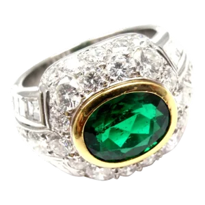 Patek Philippe Platinum Diamond Emerald Ring Certificate, size 6