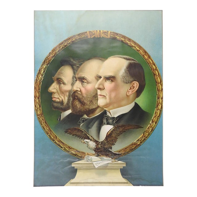 1901 Historical Presidential Lincoln McKinley Garfield Memorial Chromolithograph For Sale