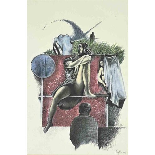 2000 - 2009 Alberto Inglesi, Nude, A Girl, 2004, Ink, Pastel, & Watercolor, Framed For Sale - Image 5 of 5