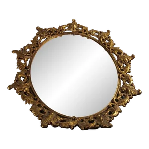 1940s Art Nouveau French Style Brass Oval Vanity Mirror