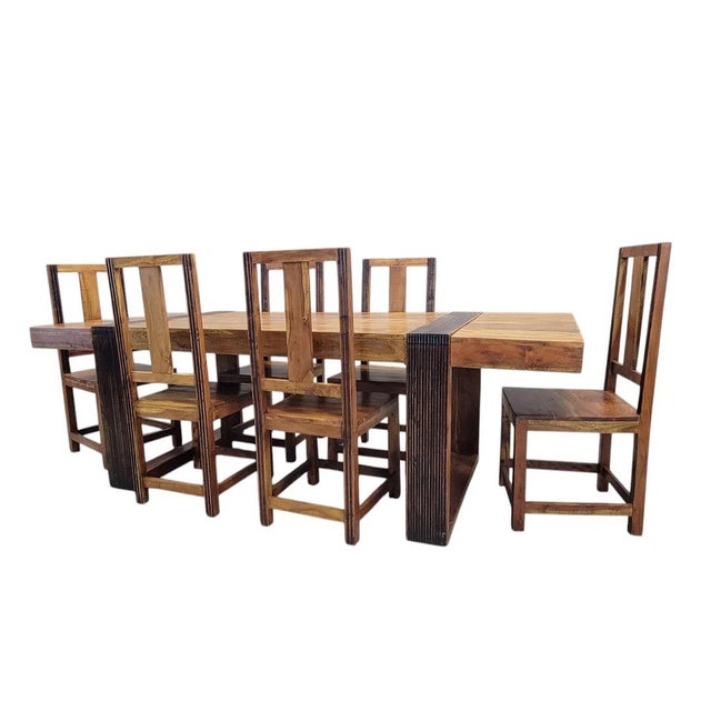 Vintage Rustic Reclaimed Barnwood Extending Rectangular Dining Set Gorgeous rustic reclaimed barnwood extending 2 end leaf...