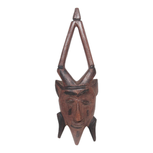 Senufo-Style African Carved Wood Mask With Openwork Crest — 15"h