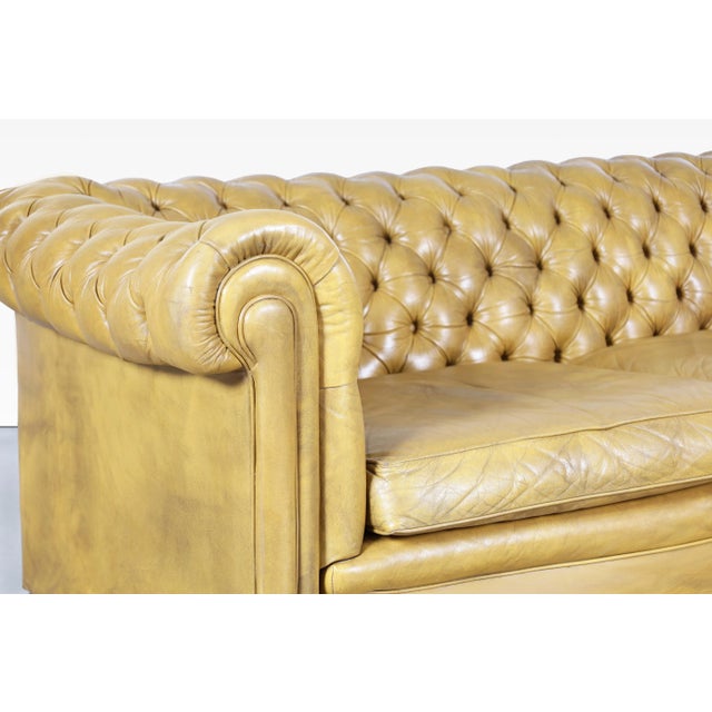Vintage English Chesterfield Sofa in Original Golden Tan Leather, 1950s For Sale - Image 4 of 9